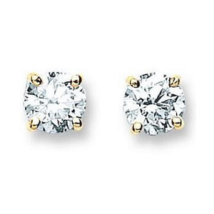 Gold 1.00 Carat Round Brilliant Cut Diamond Stud Earrings
