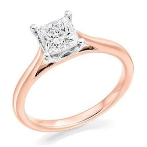 18K Rose Gold Princess Cut Solitaire Diamond Ring 1.00 Carat - Pobjoy Diamonds