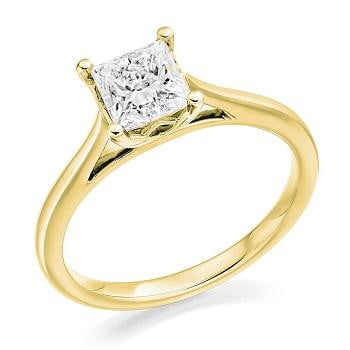 18K Yellow Gold Princess Cut Solitaire Diamond Ring 1.00 Carat - Pobjoy Diamonds