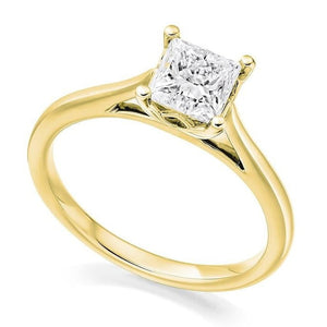 18K Yellow Gold Princess Cut Solitaire Diamond Ring 1.00 Carat - Pobjoy Diamonds
