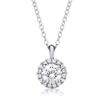 18K White Gold One Carat  Diamond & Halo Necklace - Pobjoy Diamonds