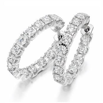 Platinum Or White Gold Diamond Hoop Earrings 3.00 carats