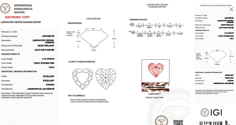 Fancy Intense Pink Heart Shape Lab Grown Diamond 3.10 Carat - Pobjoy Diamonds