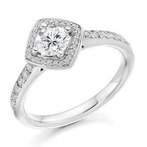 Round Brilliant Cut 0.85 CTW Diamond Halo & Shoulders Engagement Ring D-E/VS-Verbier - Pobjoy Diamonds