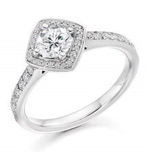 Load image into Gallery viewer, Round Brilliant Cut 0.85 CTW Diamond Halo &amp; Shoulders Engagement Ring F/VS2-Verbier - Pobjoy Diamonds