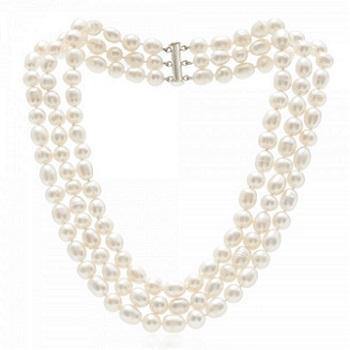 Triple Strand Freshwater Cultured Pearl Necklace & Silver Clasp - Pobjoy Diamonds