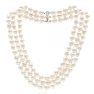 Triple Strand Freshwater Cultured Pearl Necklace & Silver Clasp - Pobjoy Diamonds