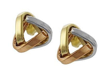 Load image into Gallery viewer, 9K THree Colour Gold Triangular Knot Stud Earrings