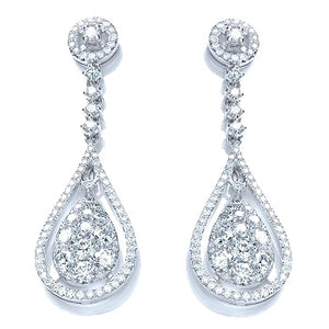 18K White Gold Pear Shape Diamond Drop Earrings 3.30 Carat - G-H/Si - G-H/Si - Pobjoy Diamonds