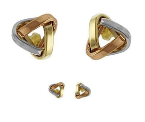 9K Three Colour Gold Triangular Knot Stud Earrings - Pobjoy Diamonds
