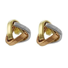 Load image into Gallery viewer, 9K THree Colour Gold Triangular Knot Stud Earrings Pobjoy
