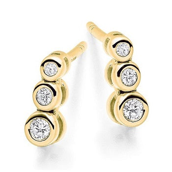 9K Gold 0.20 CTW Triple Diamond Drop Earrings - Pobjoy Diamonds