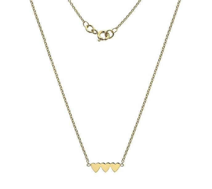 9K Yellow Gold Three Heart Ladies Pendant Necklace - Pobjoy Diamonds