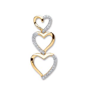 9K Yellow Gold & Triple Diamond Heart Pendant- Pobjoy Diamonds