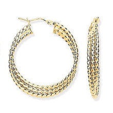 Load image into Gallery viewer, 9 Carat Yellow Gold Layered Hoop Earrings Pobjoy Diamonds