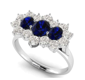 18K White Gold Oval Blue Sapphire & Diamond Halo Ring - Pobjoy Diamonds