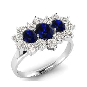 18K White Gold Oval Blue Sapphire & Diamond Halo Ring - Pobjoy Diamonds