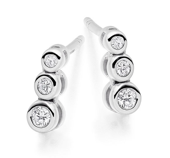 9K Gold 0.20 CTW Triple Diamond Drop Earrings - Pobjoy Diamonds