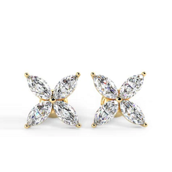 18K Yellow Gold Marquise Cut Diamond Stud Earrings
