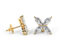 Load image into Gallery viewer, 18K Yellow Gold Marquise Cut Diamond Stud Earrings
