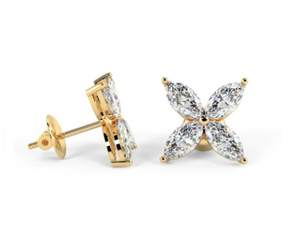 18K Yellow Gold Marquise Cut Diamond Stud Earrings