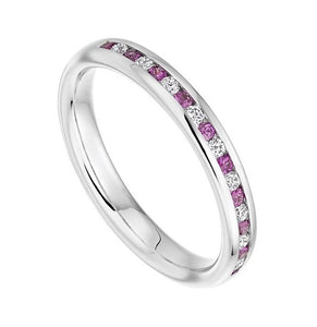18K White Gold Pink Sapphire & Diamond Half Eternity Ring - 0.27 CTW - Pobjoy Diamonds