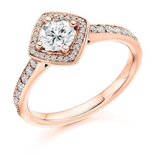 Load image into Gallery viewer, 18K RG Brilliant Round Cut 0.85 CTW Halo Diamond Engagement Ring F/VS