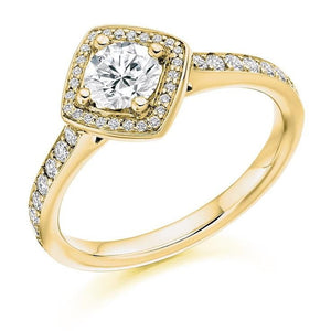 18K YG Brilliant Round Cut 0.85 CTW Halo Diamond Engagement Ring G/Si