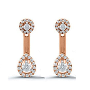 18K Gold Circle & Pear Diamond Drop Earrings 0.75 Carat  - Pobjoy Diamonds