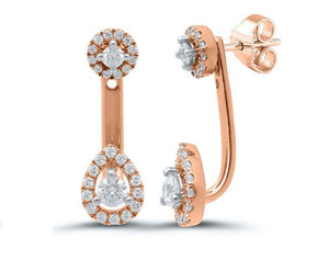 18K Gold Circle & Pear Diamond Drop Earrings 0.75 Carat