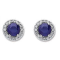 Round Sapphire 9K White Gold & Diamond Studs - Pobjoy 