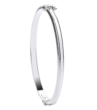 Load image into Gallery viewer, White 9K Gold Ladies Diamond-Cut Hinged Bangle - Pobjoy Diamonds