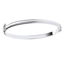 Load image into Gallery viewer, White 9K Gold Ladies Diamond-Cut Hinged Bangle - Pobjoy Diamonds