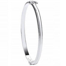 Load image into Gallery viewer, White 9K Gold Ladies Diamond-Cut Hinged Bangle - Pobjoy Diamonds