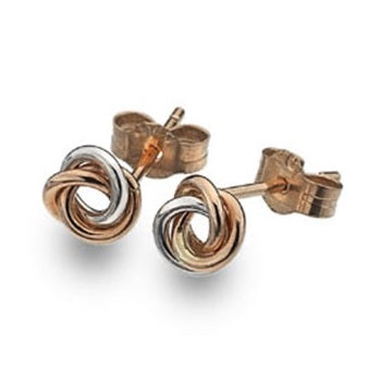9K Rose & White Gold Round Knot Ladies Stud Earrings - Pobjoy Diamonds