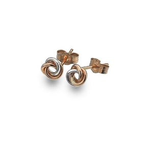 9K Rose & White Gold Round Knot Ladies Stud Earrings - Pobjoy Diamonds
