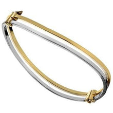 Load image into Gallery viewer, 9K Yellow &amp; White Gold Hollow Shaped Hinged Bangle - Pobjoy Diamonds