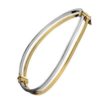 Load image into Gallery viewer, 9K Yellow &amp; White Gold Hollow Shaped Hinged Bangle - Pobjoy Diamonds