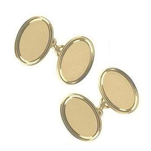 9K Yellow Gold Chain Link Oval Raised Edge Cufflinks - Pobjoy Diamonds