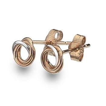 9K Rose & White Gold Ladies Knot Style Earrings - Pobjoy Diamonds