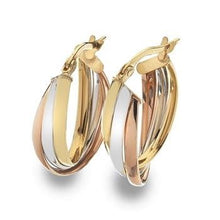 Load image into Gallery viewer, 9K Gold Russian Three Colour Hoop Earrings - Pobjoy Diamonds