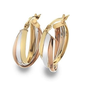 9K Gold Russian Three Colour Hoop Earrings - Pobjoy Diamonds