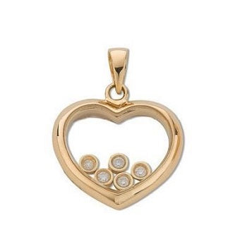 9K Yellow Gold Heart & Floating Heart Diamond Pendant - Pobjoy Diamonds