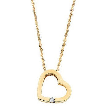 9K Yellow Gold & Diamond Heart Pendant & 18