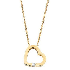 9K Yellow Gold & Diamond Heart Pendant & 18" Neck Chain- Pobjoy Diamonds