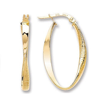 9K Yellow Gold Twisted & Ribbed Hoop Earrings-Pobjoy