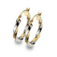 Load image into Gallery viewer, 9K White &amp; Yellow Gold Hoop Diamond Cut Earrings - Pobjoy Diamonds