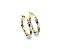 Load image into Gallery viewer, 9K White &amp; Yellow Gold Hoop Diamond Cut Earrings - Pobjoy Diamonds