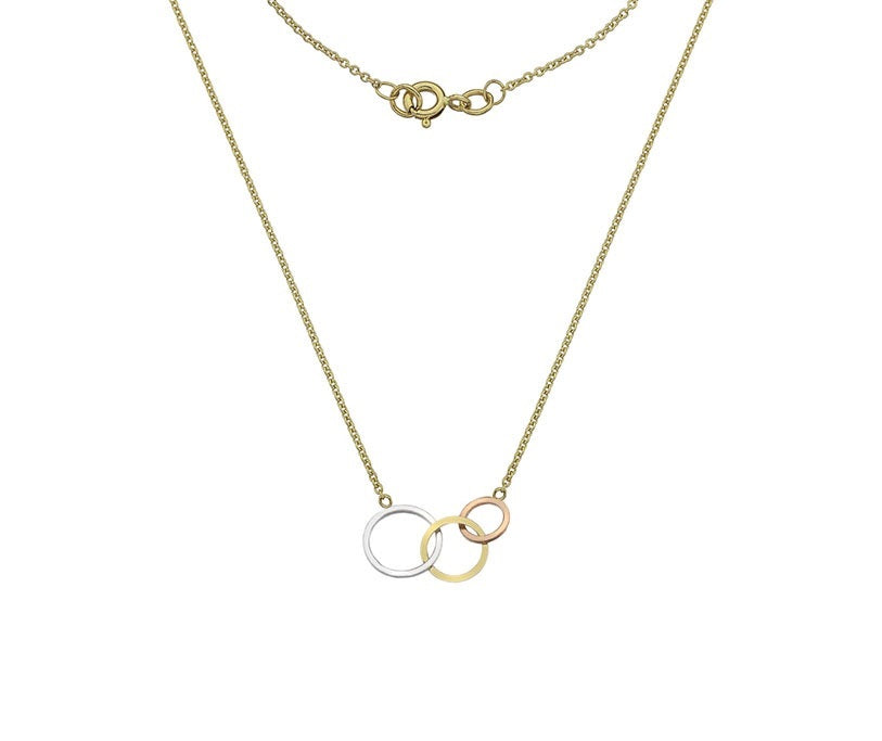 9K Three Gold Interlocking Hoop Pendant Necklace - Pobjoy Diamonds