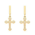 9K Yellow Gold Diamond Cross Drop Earrings 0.10 CTW - Pobjoy Diamonds